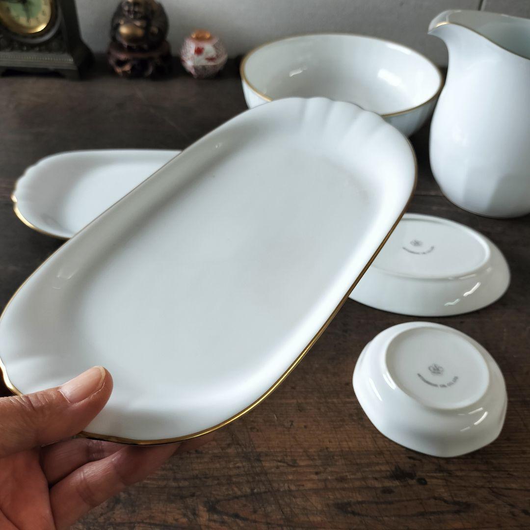 三菱石油　非売品記念品　大倉陶園　ピッチャー　小皿　ボウル鉢　オーバル長皿　金彩