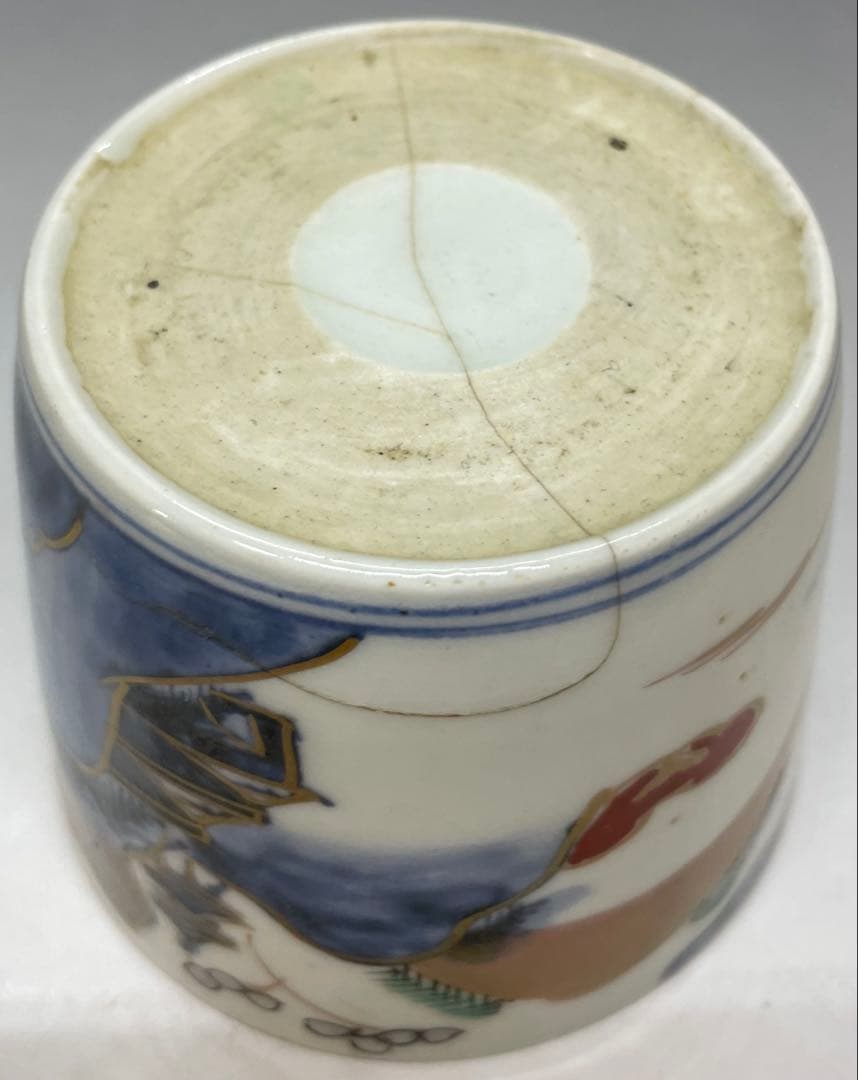 蕎麦猪口　楼閣山水図　古伊万里　切込　染錦　5客　C0095