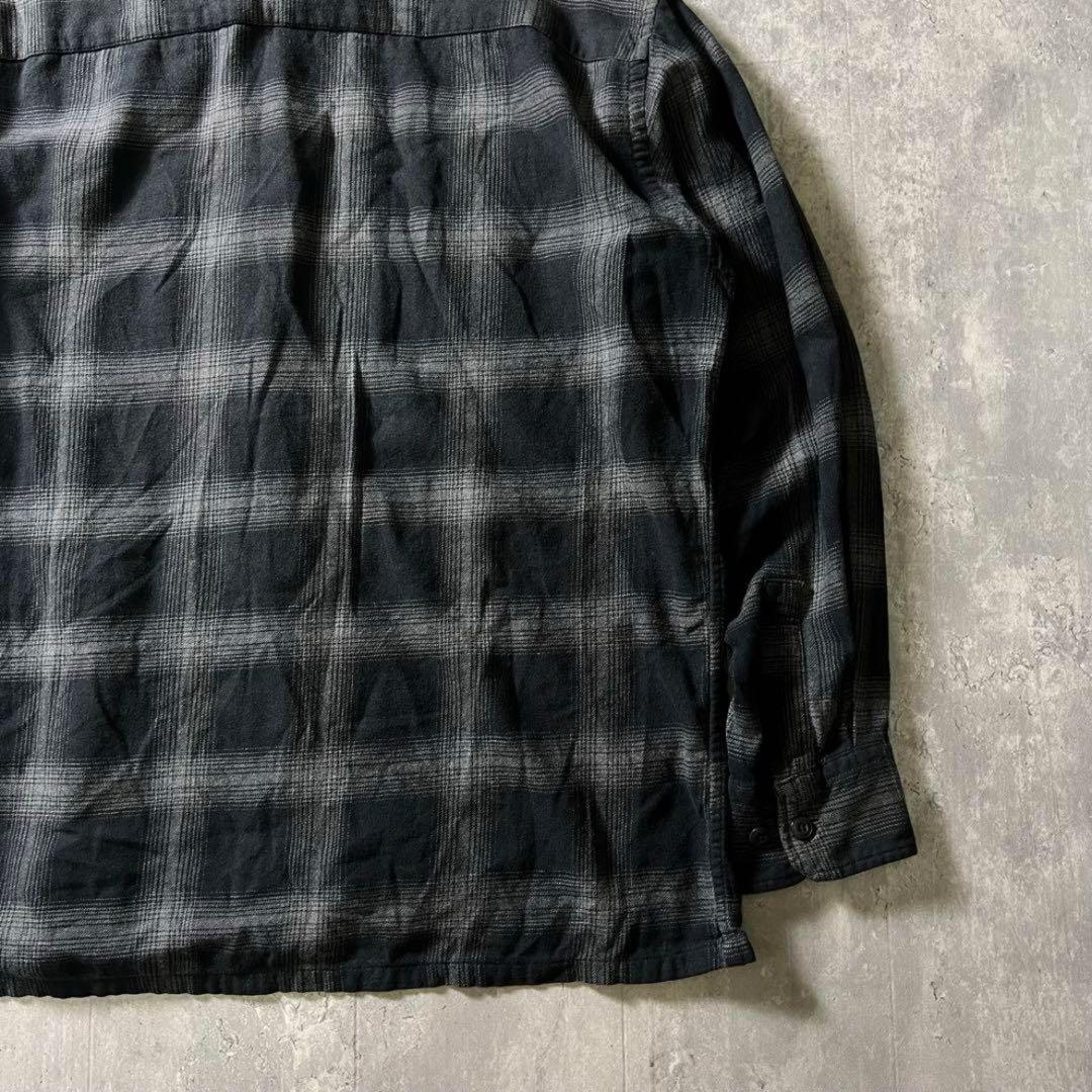 90s オープンカラー　開襟シャツ　オンブレチェック　シャドーチェック