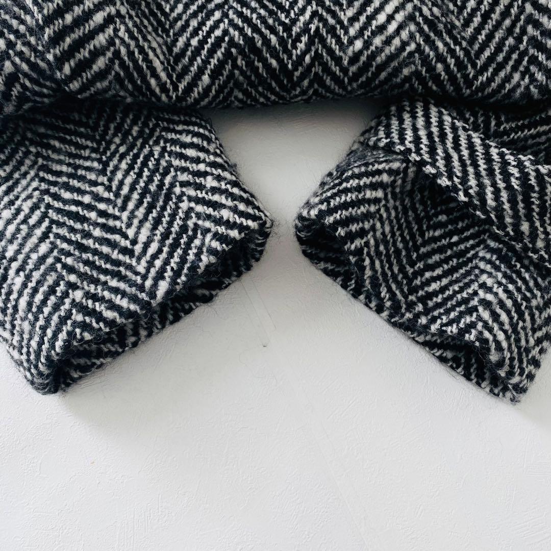 3128Aメゾンスペシャル ヘリンボーンステンカラーロングニットコート　ツイード