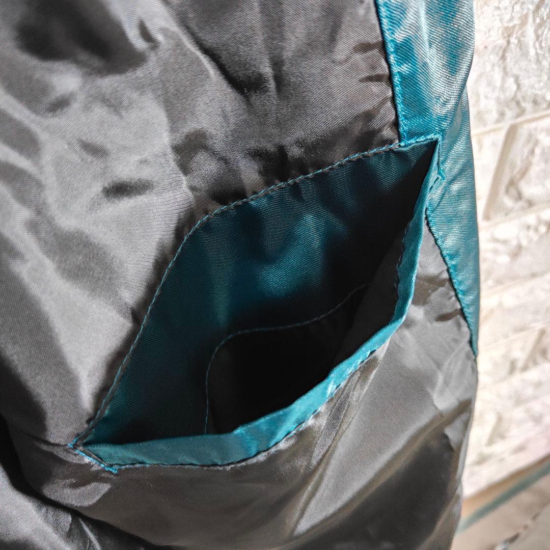 一心如鏡 スカジャン 風神雷神 刺繍 桜 月 和柄 サテン ブルーグリーン L