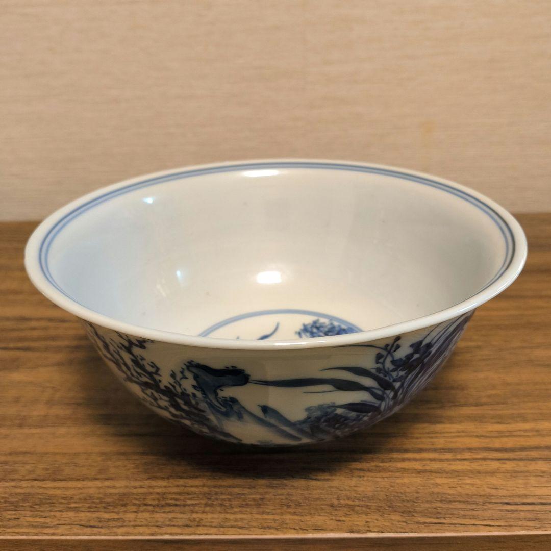 染付 山水図 大碗 青花 手描き 中国美術 アンティーク