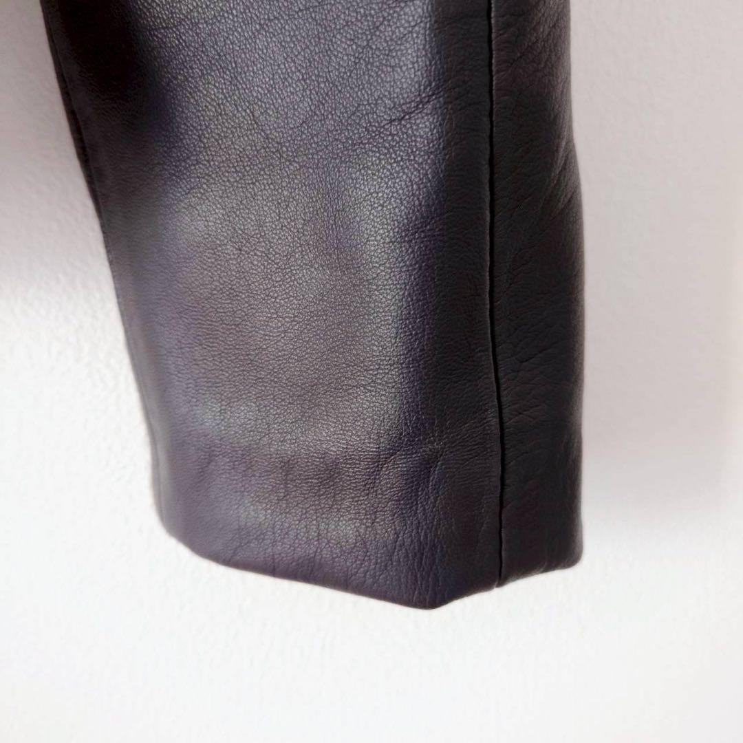 バリー シングルライダースジャケット レザー 本革 ノーカラー ネイビー 40