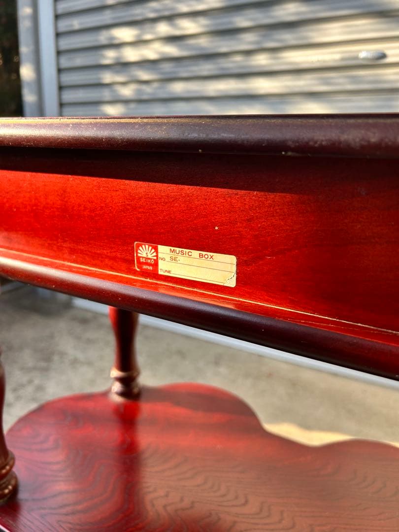 アンティーク　木製ダークレッドサイドテーブル 2段