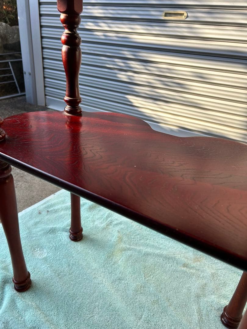 アンティーク　木製ダークレッドサイドテーブル 2段