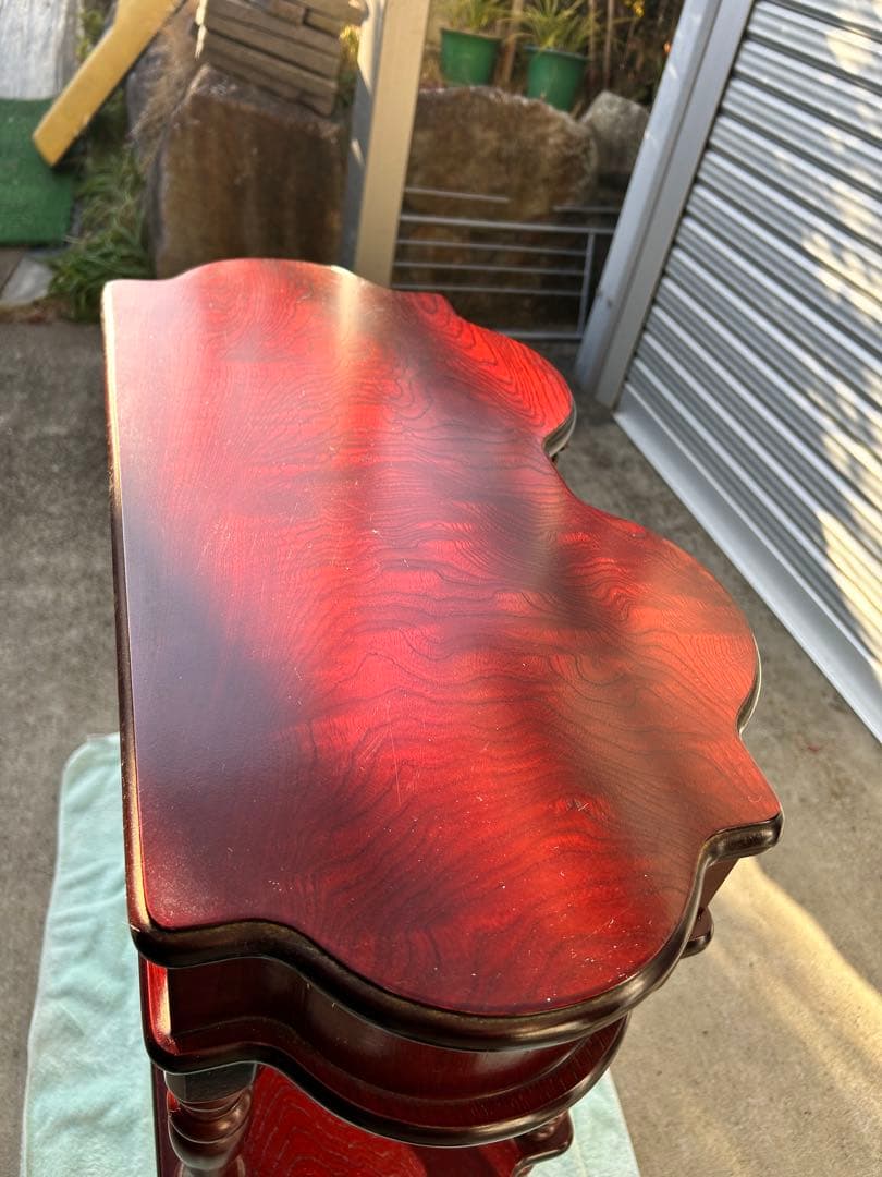 アンティーク　木製ダークレッドサイドテーブル 2段