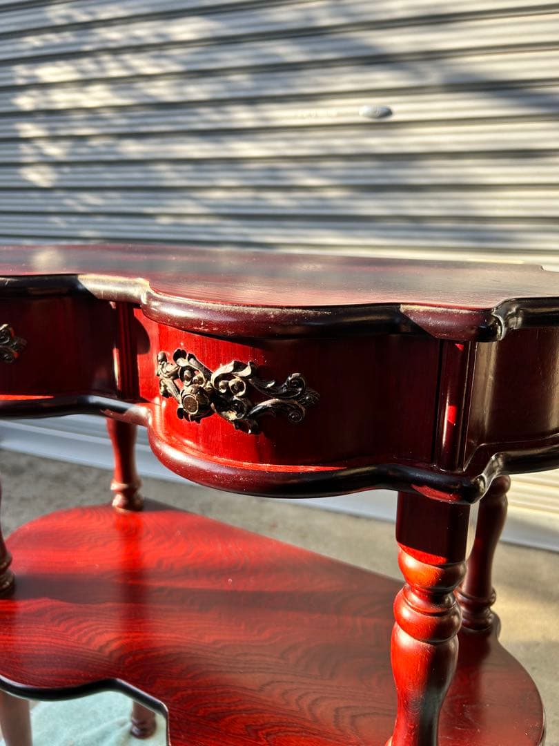 アンティーク　木製ダークレッドサイドテーブル 2段