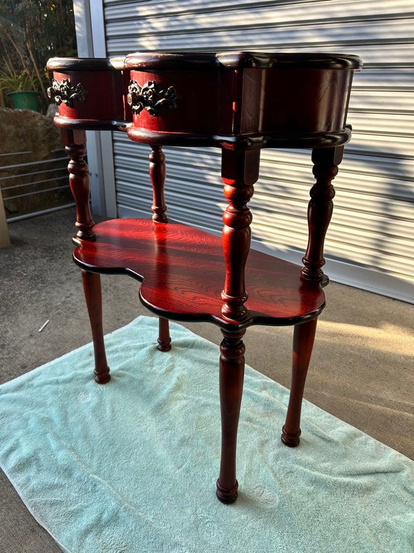 アンティーク　木製ダークレッドサイドテーブル 2段