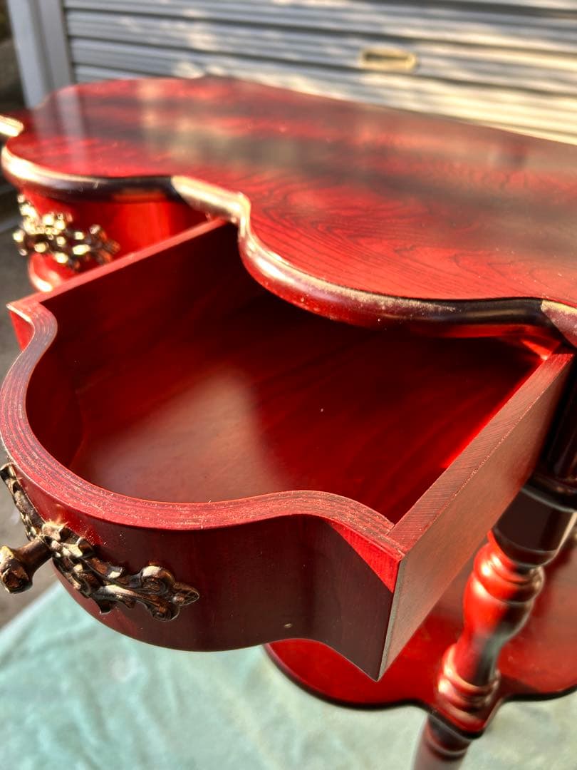 アンティーク　木製ダークレッドサイドテーブル 2段