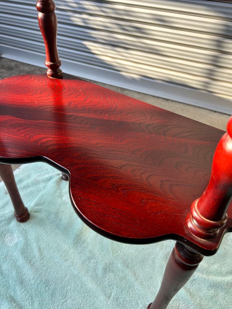 アンティーク　木製ダークレッドサイドテーブル 2段