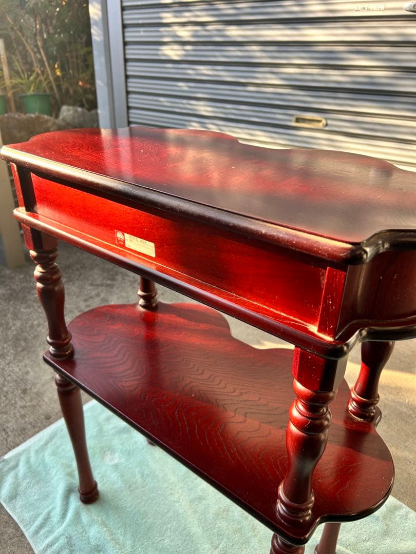 アンティーク　木製ダークレッドサイドテーブル 2段