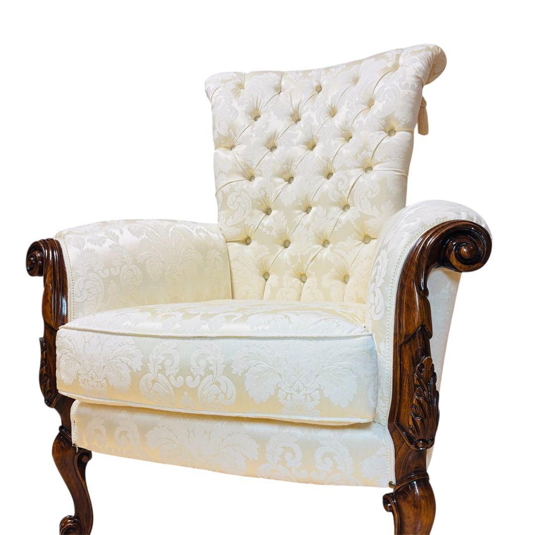 エクセレンテ　イタリア製　アームチェア　1人掛けソファ　ハイバック　猫足　ロココ