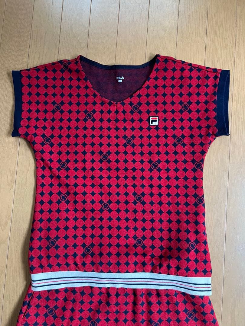 FILA テニス　ジャガードフーデイとシャツ、スカートの3点セットアップ　L