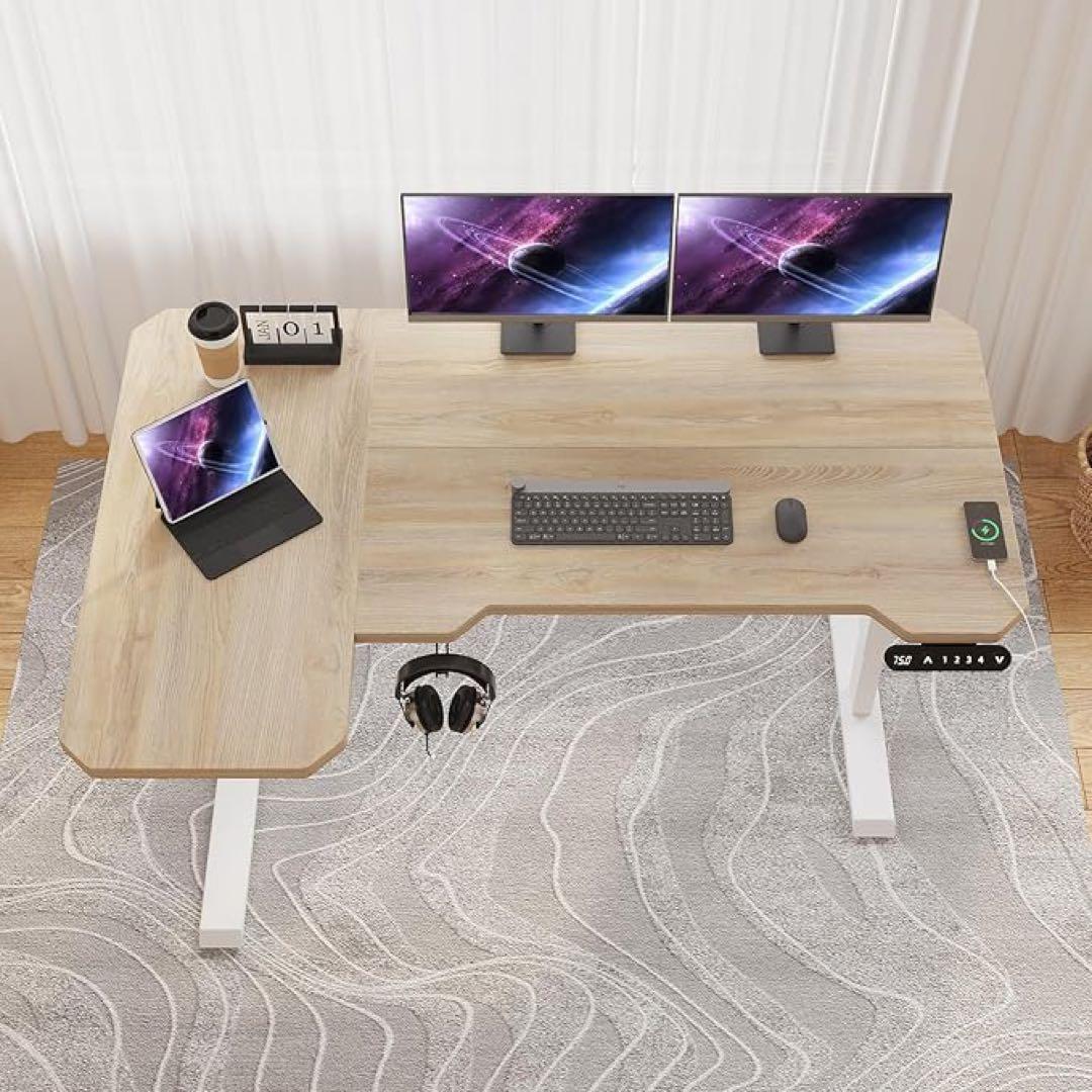 ⭐️電動昇降デスク￼ナチュラルウッドL字型パソコンデスク 幅150×奥行101