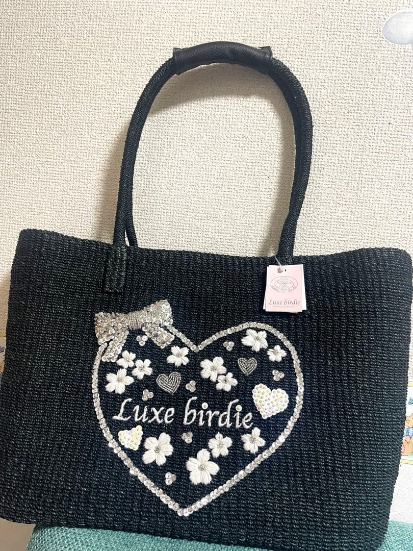 【新品タグ付】luxebirdieリュクスバーディキャリーバッグナチュール黒刺繍