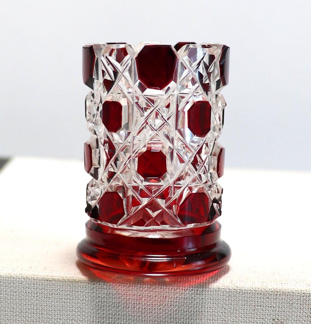オールド・バカラ ディアマン・ピエーリー ワインレッド色被せ装飾ミニチュール花瓶