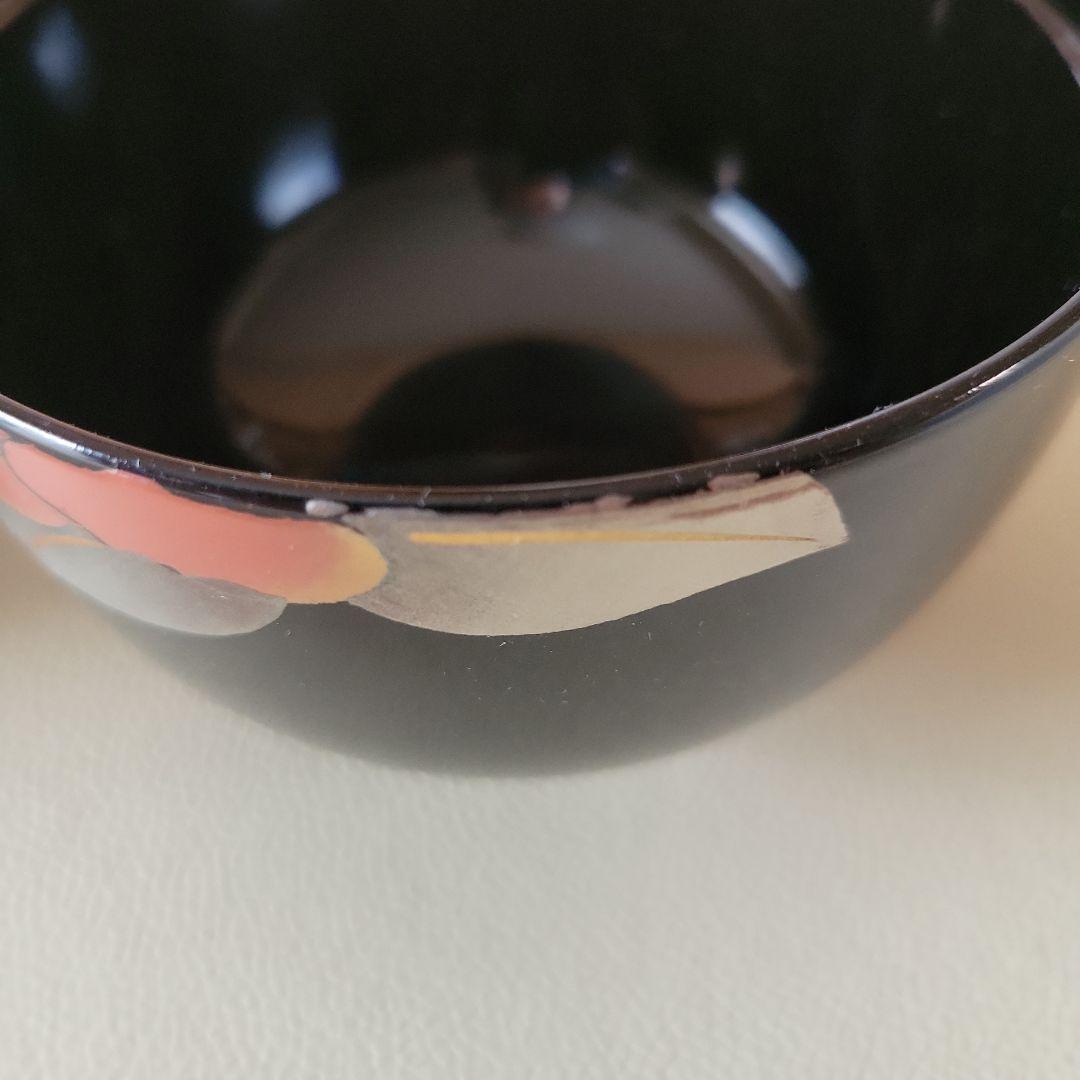 【希少】会津塗　照井久良人の山茶花時絵 汁椀 5客　伝統工芸品