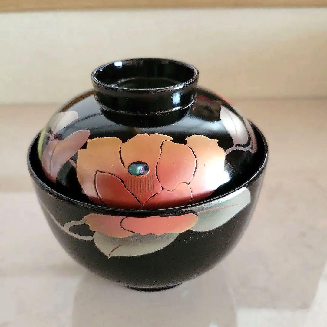 【希少】会津塗　照井久良人の山茶花時絵 汁椀 5客　伝統工芸品