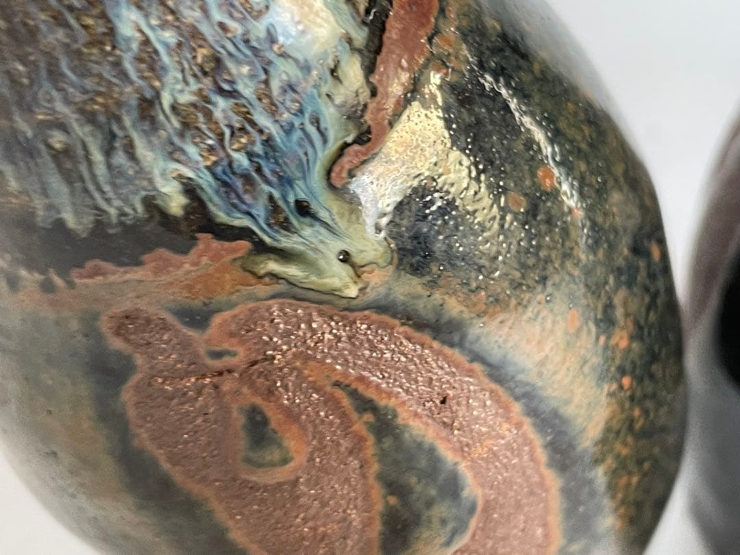 陶芸家　人間国宝　濱田庄司　浜田庄司　酒器　徳利　一対　共箱　指描　鉄釉　民藝