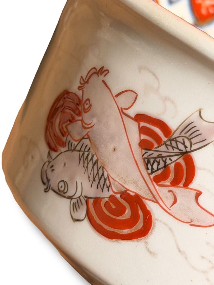 #古伊万里 盃洗 明治期 色絵 鯉文 高杯　P-3