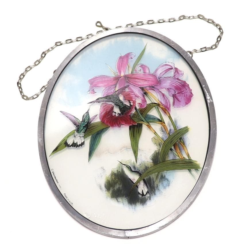 ハチドリと蘭の花 ヴィンテージ ステンドグラス レア作 マージョリン・バスティン