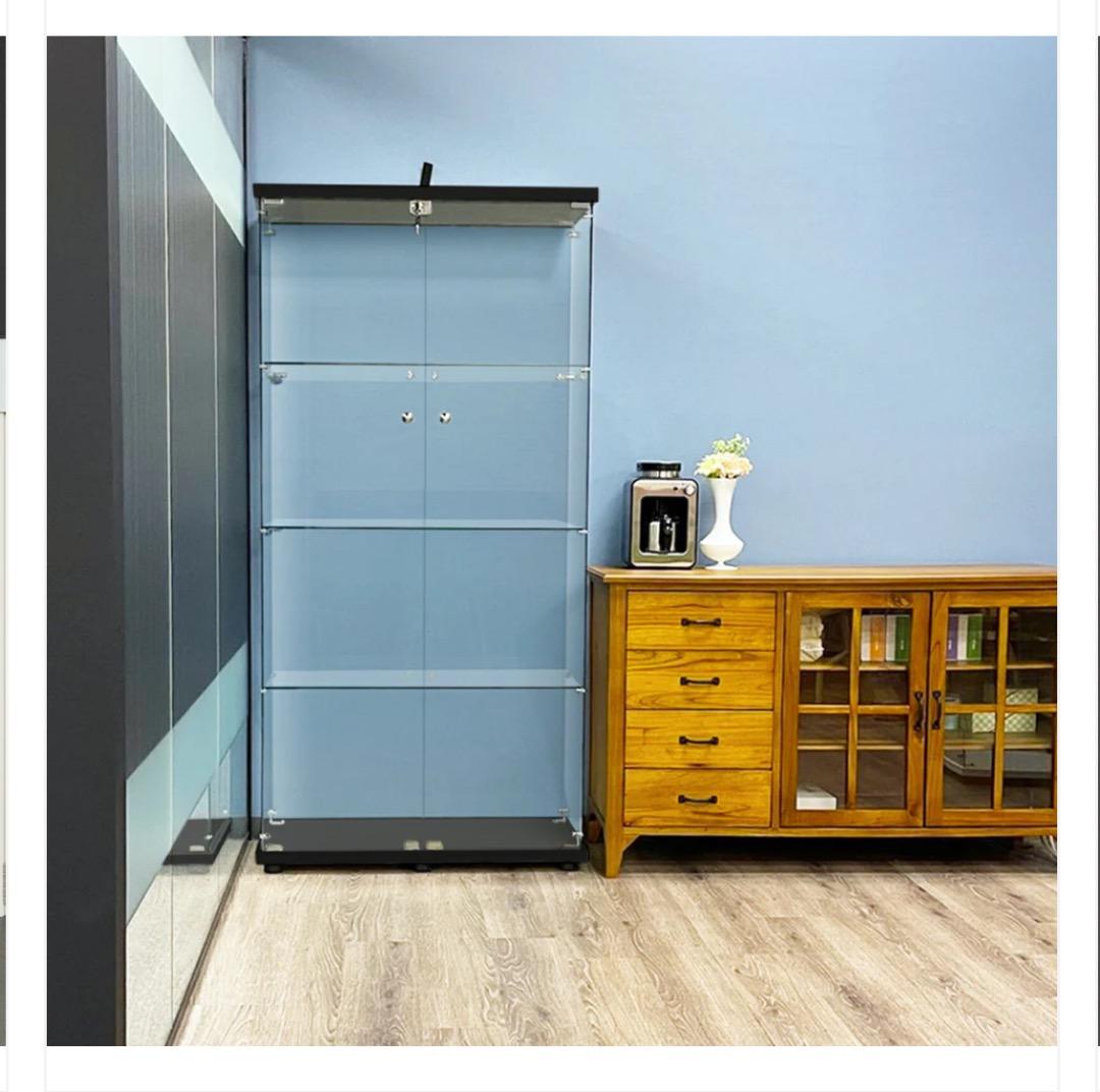 新品 両扉 ガラスケース 4段 強化ガラス ブラック フィギュア