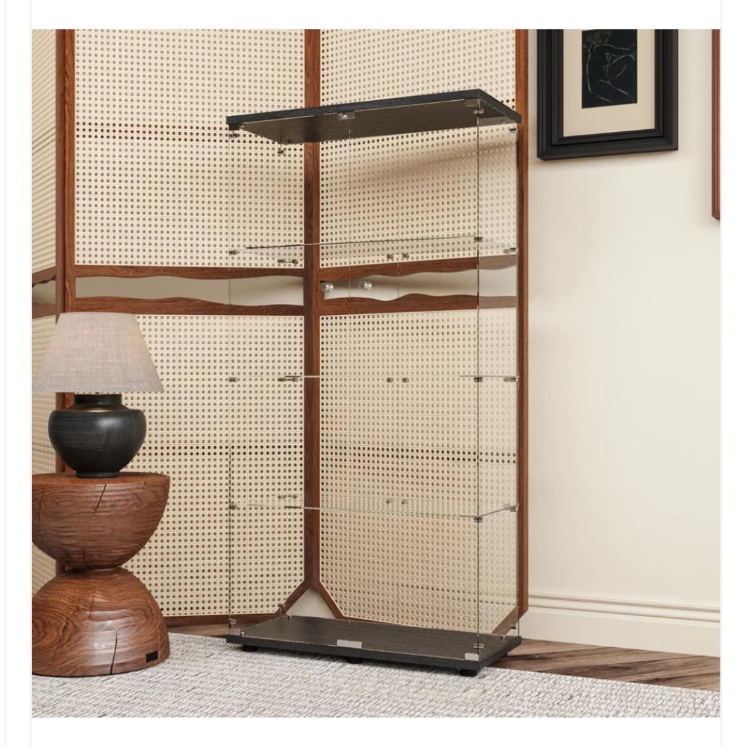 新品 両扉 ガラスケース 4段 強化ガラス ブラック フィギュア