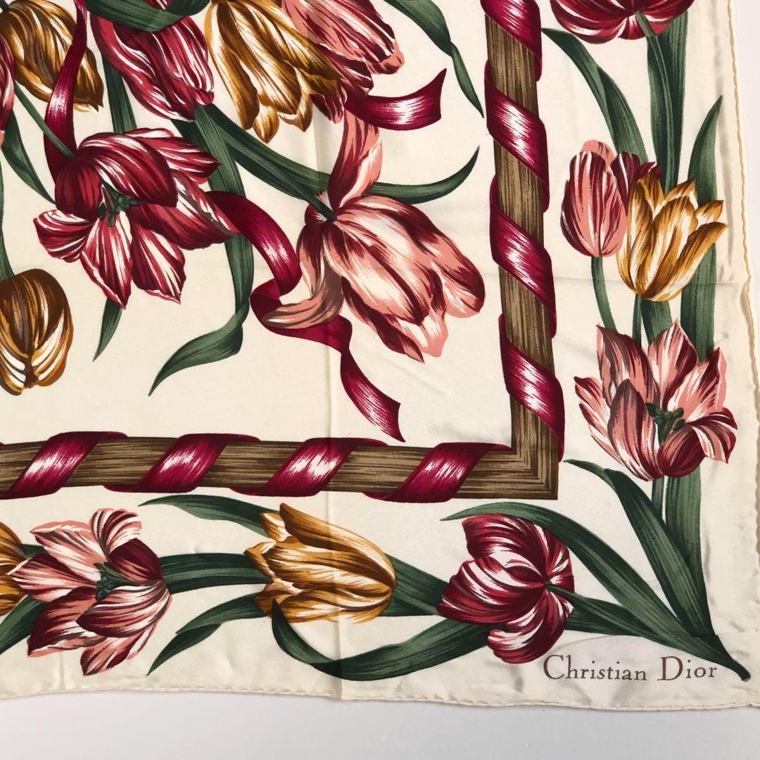 ディオール ChristhianDior スカーフ 花柄 チューリップ シルク