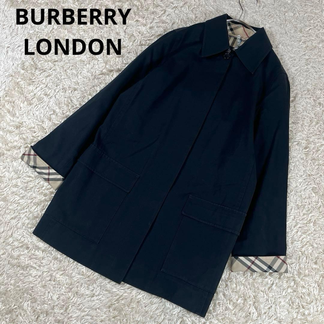 バーバリーロンドン ステンカラーコート ブラック ノバチェック 7 Sサイズ