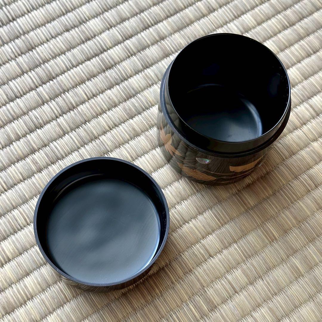 蒔絵師 中村宗尹作 【雪吹】「吹寄」棗 薄茶器 黒漆 金蒔絵 螺鈿 茶道具 共箱