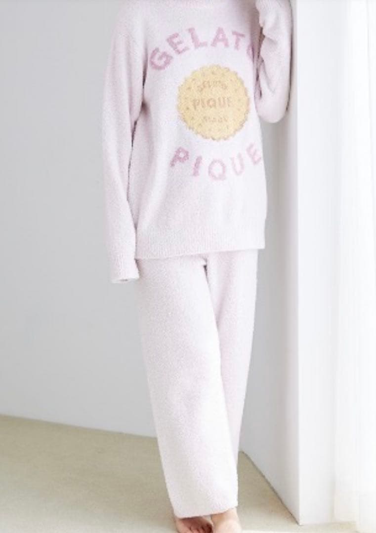 ジェラートピケ　パウダービスケットジャガードプルオーバー&ロングパンツ上下セット
