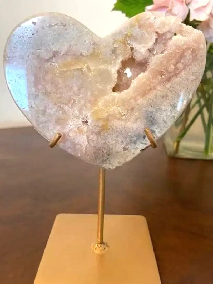 ブラジル産　ピンクアメジスト　ハート　スタンド付き