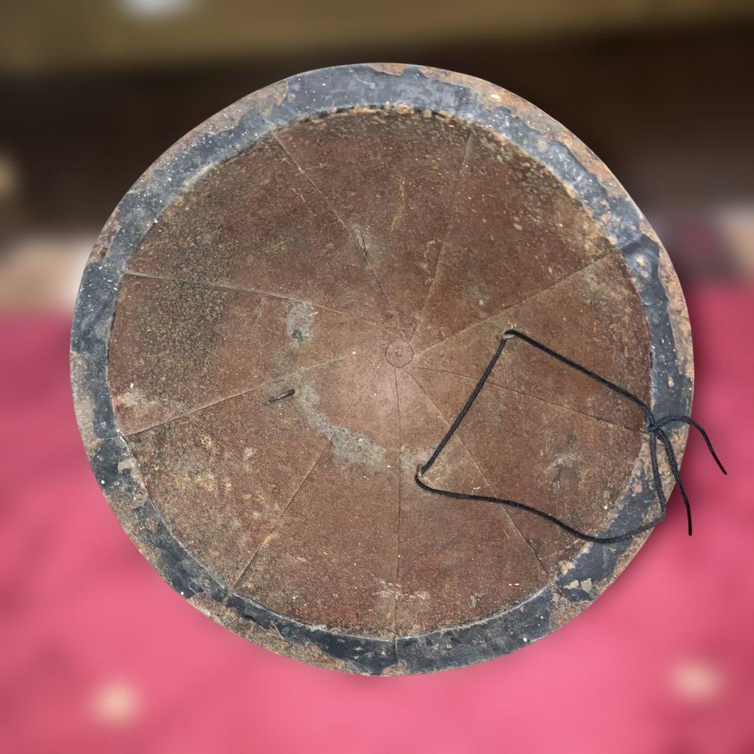 珍品　金漆丸に丸に三つ柏家紋鐵陣笠