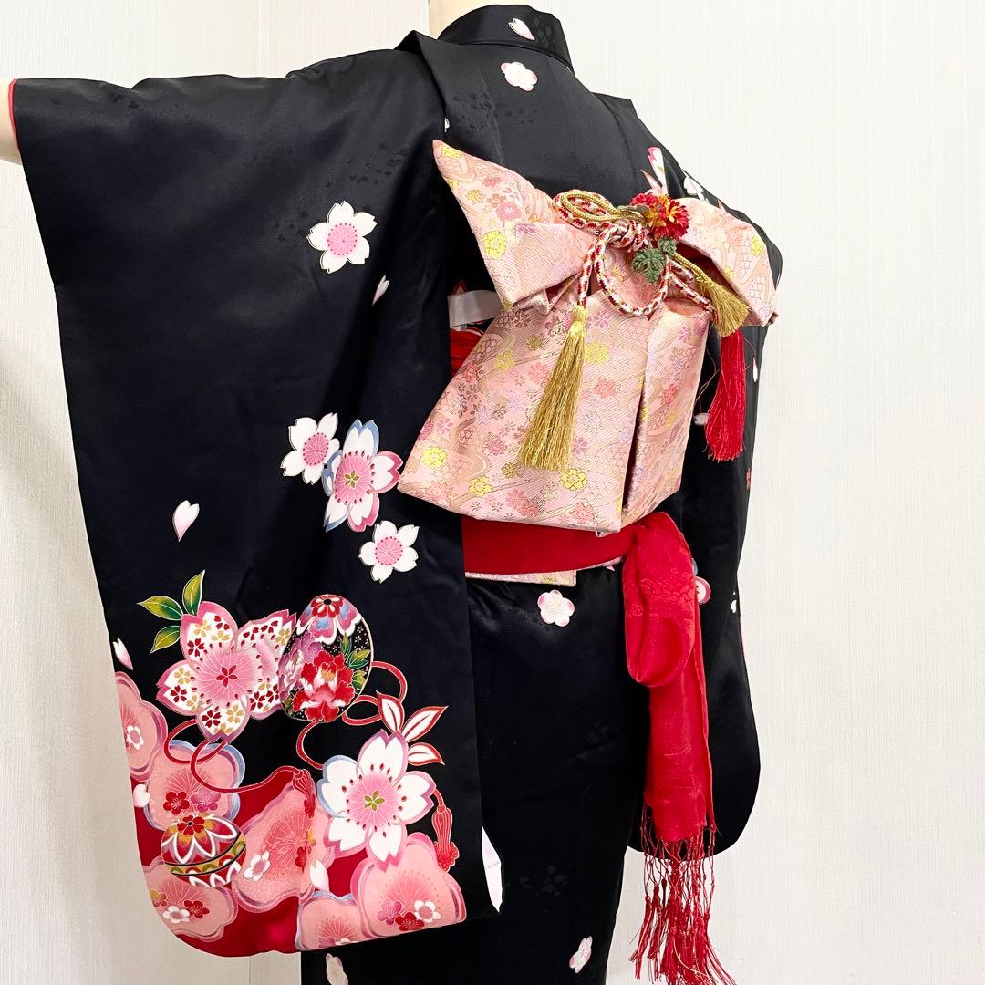 七五三 女の子 七歳用　正絹　綸子　古典柄　振袖　黒