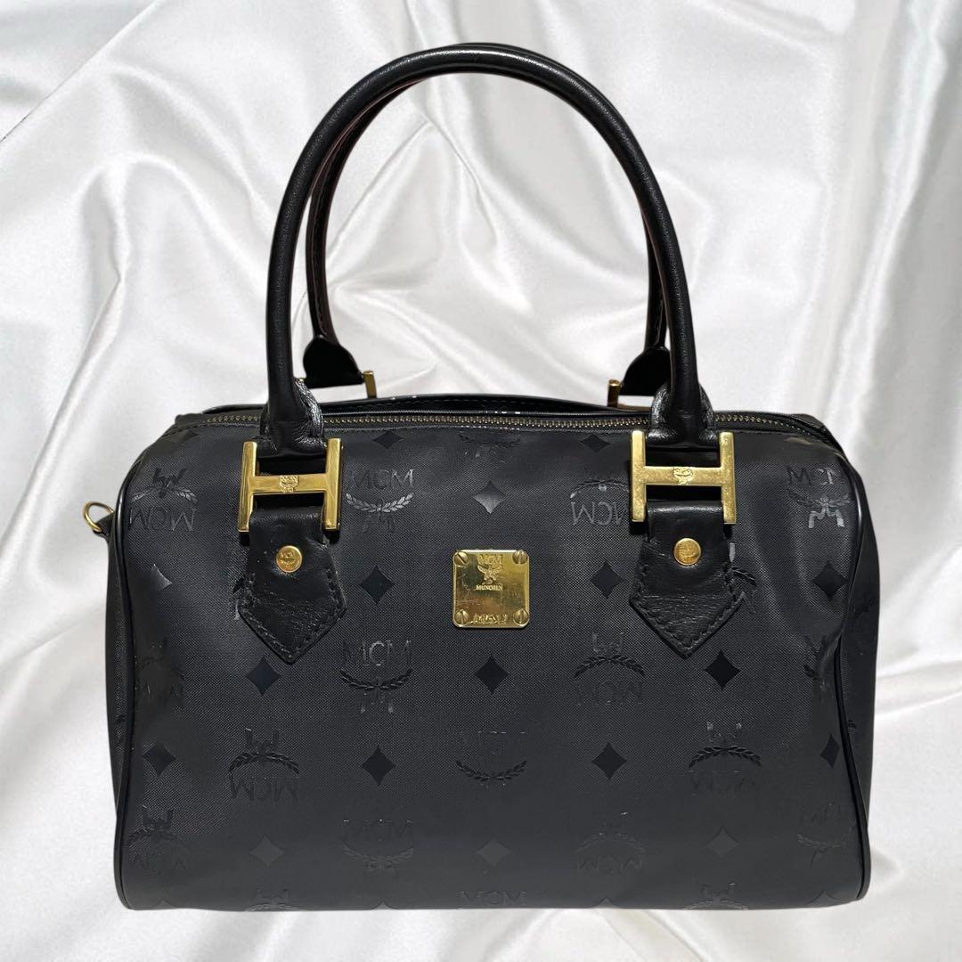 【MCM】美品エムシーエム 2way ミニボストン モノグラム ブラック