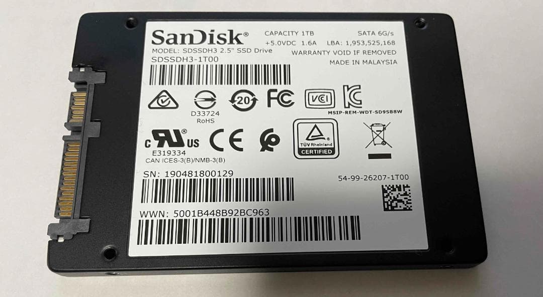 SanDisk 2.5インチ SATA SSD 1TB 使用時間17695時間