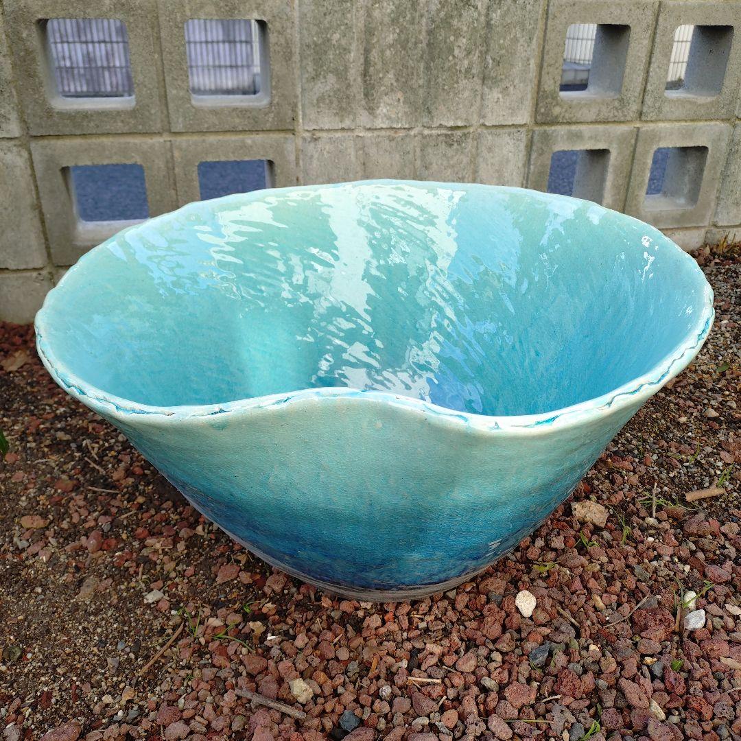 信楽焼　手作りめだか鉢　水連鉢　ビオトープ　直径50〜52㌢