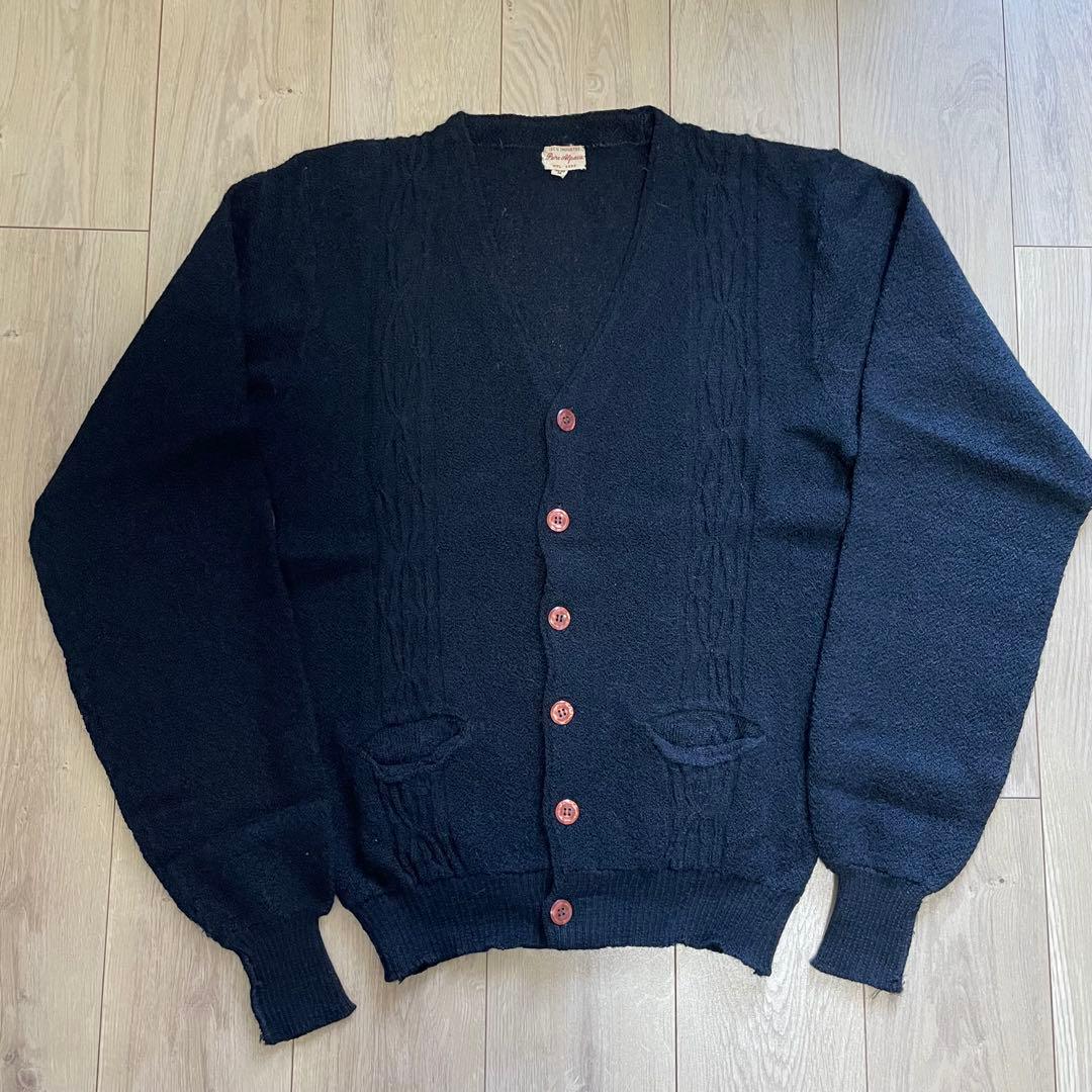 60s 70s 希少ブラック アルパカカーディガン USAヴィンテージ