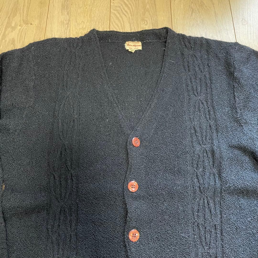 60s 70s 希少ブラック アルパカカーディガン USAヴィンテージ
