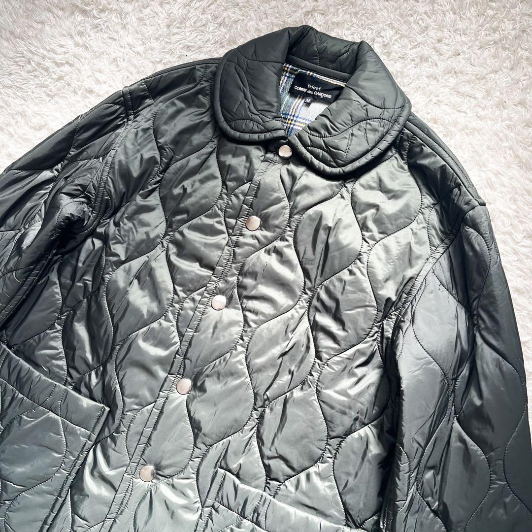 トリココムデギャルソン キルティング ロングコート チェック グリーン