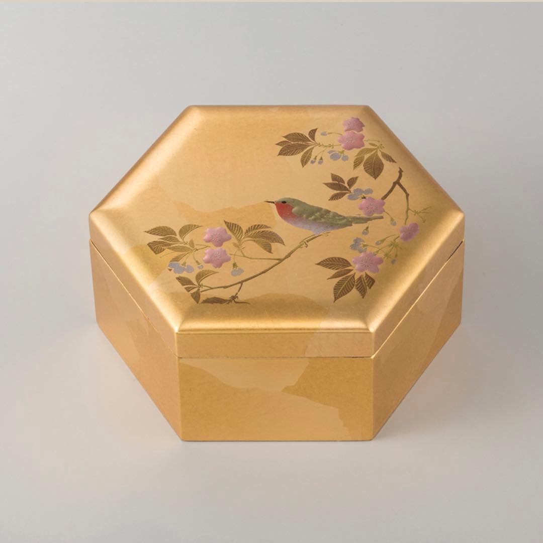 花見鳥　小箱　-金沢金箔の箔-