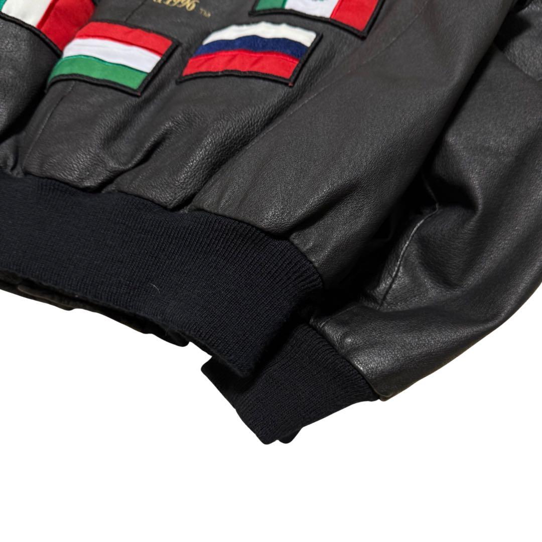 稀少90s American Toons レザーブルゾン M 黒ワッペン A-2