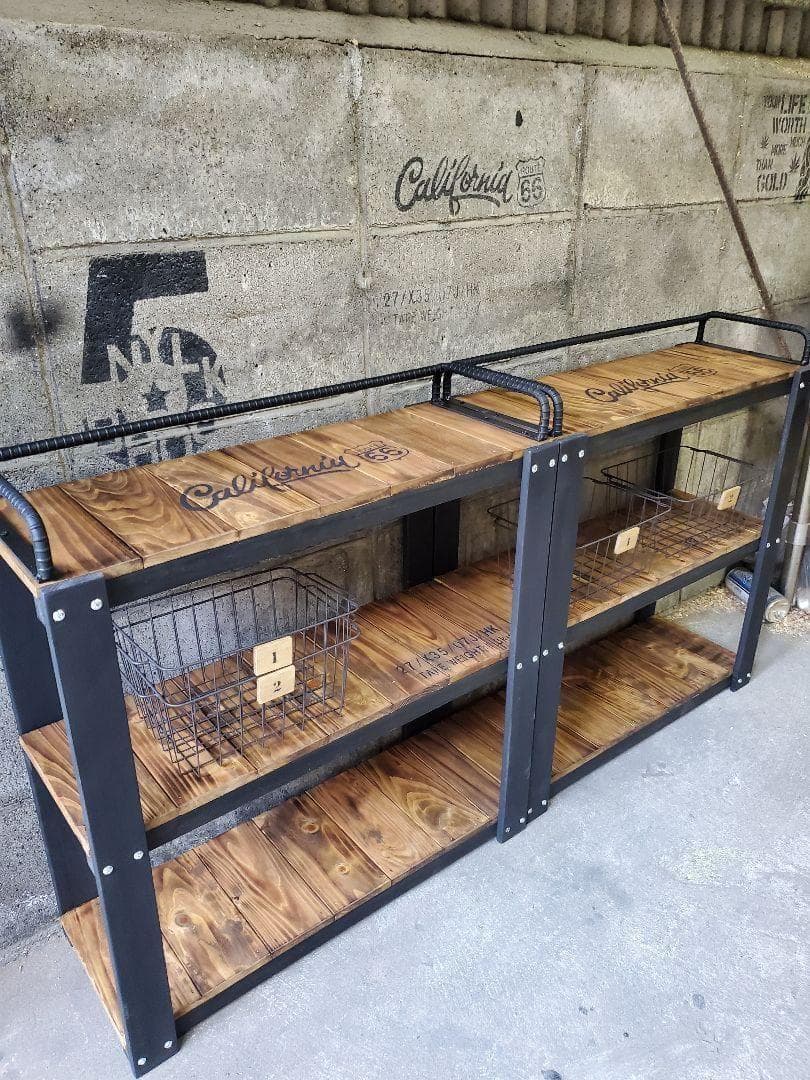 【かごつき】男前インテリア　棚　２台　植物　多肉植物　インダストリアル 1024