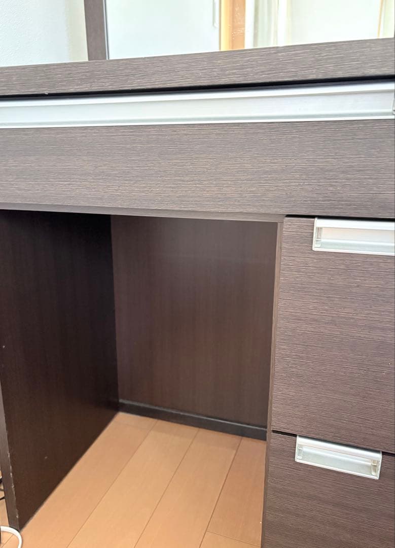 ダークブラウン ドレッサー・鏡台 引き出し付き 板文家具 ドレッサー