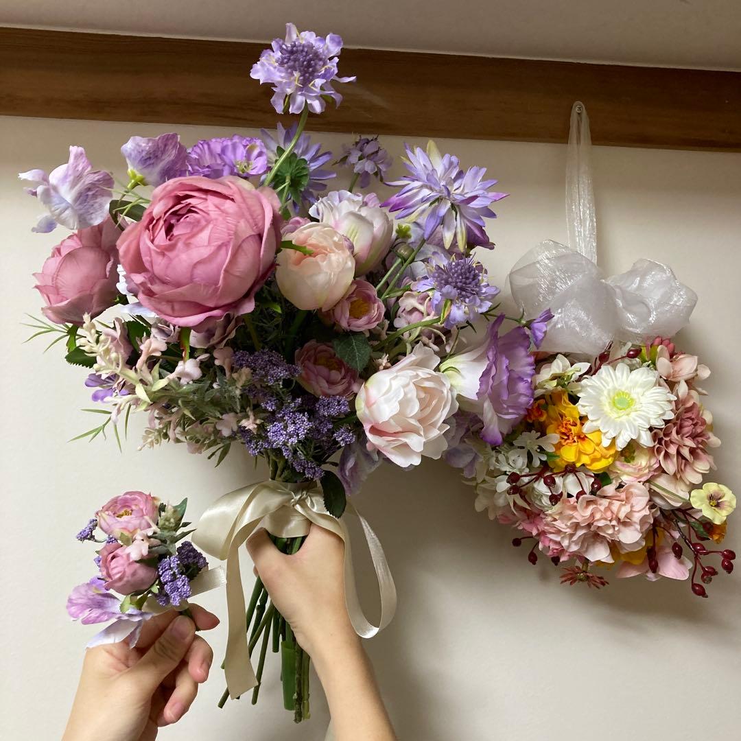 【３点】造花ブーケとハンギングアレンジメントセット