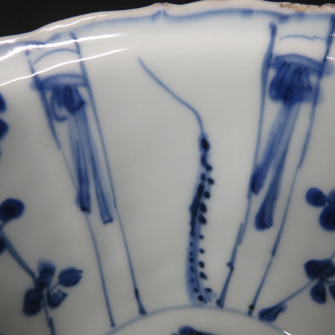 小鉢 古染付 明末清初期 染付 鳥の図 芙蓉手 中国骨董 希少 B