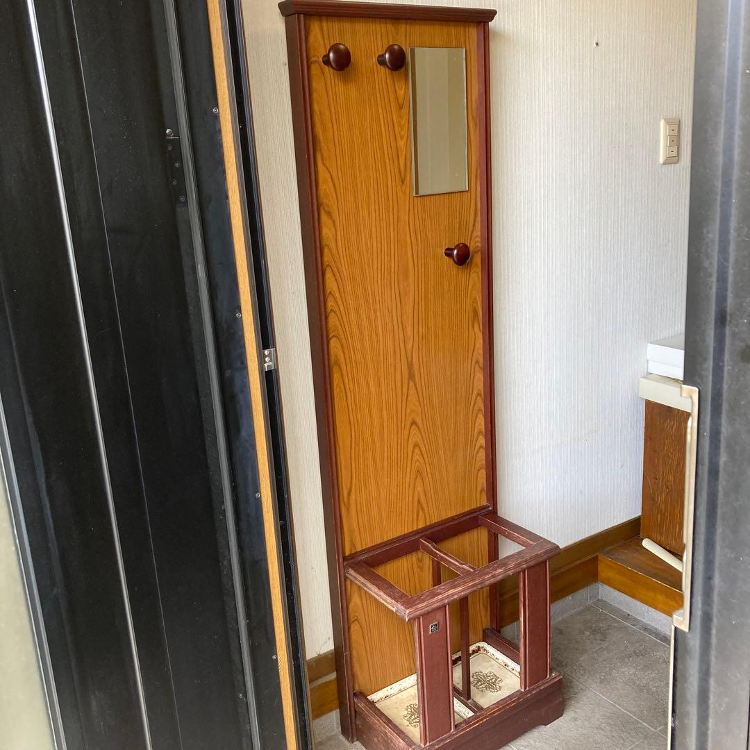 木製傘立て ミラー付き 昭和レトロ