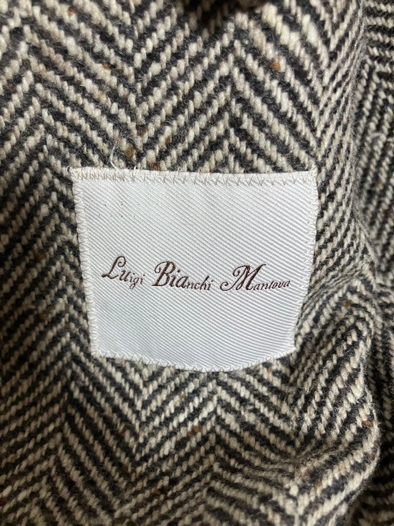 美品 ルイジビアンキマントヴァ チェスターコート ヘリンボーン グレー 系 50