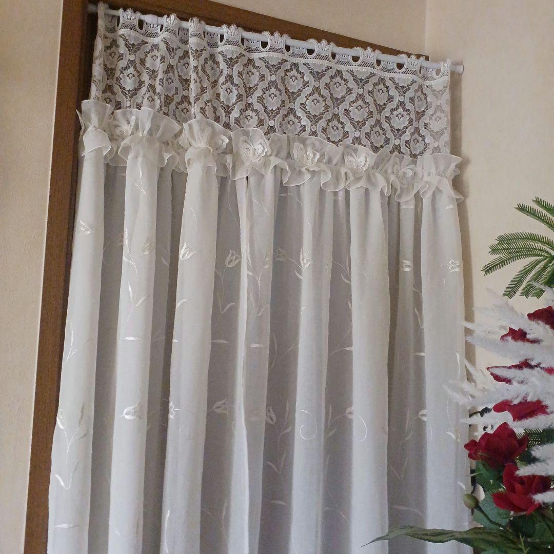 カフェカーテン【ピコ様オーダー品　トルコレース2枚重ねデザイン】ハンドメイド