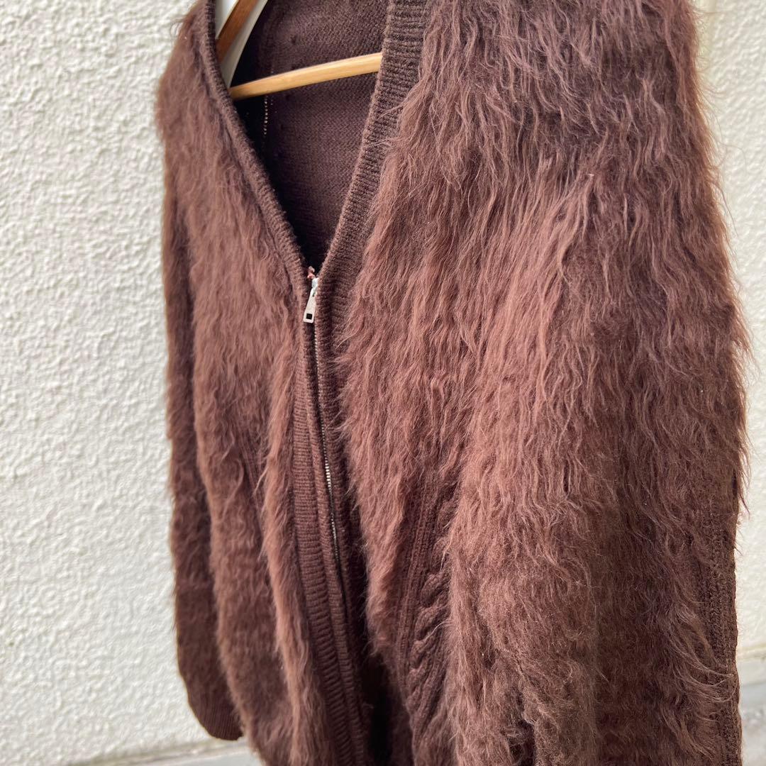 60s70s シャギーモヘアカーディガン　vintage 毛足長　ジッパー